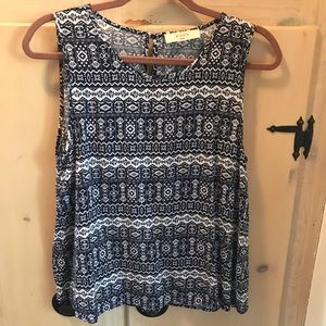 Navy & White Patterned Tank Top